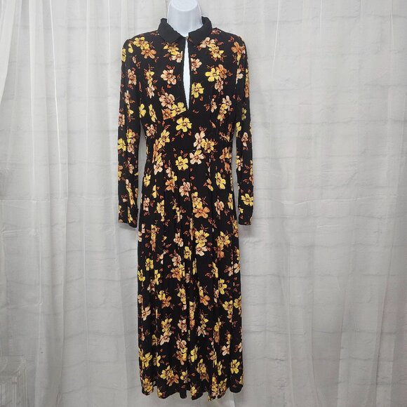 Topshop Dress Maxi Black Yellow Retro Goth Boho Floral Grunge 12 - Picture 10 of 10